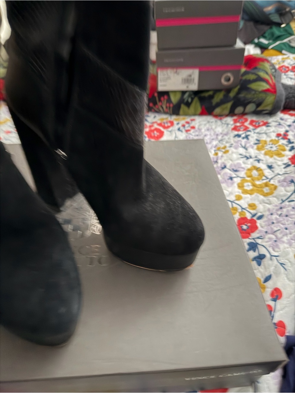 Vince Camuto Black Suede Platform Heeled Boots